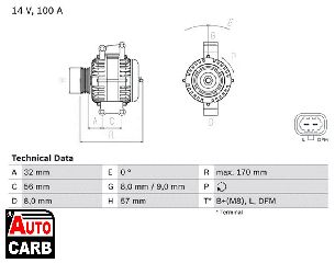 Δυναμό BOSCH 0986044010090 για CHEVROLET ASTRA 1998-2011, CHEVROLET VECTRA 1996-2006, HOLDEN ASTRA 1998-2006