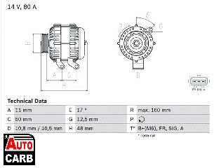 Δυναμό BOSCH 0986044701090 για FORD FOCUS 1998-2009