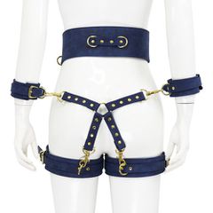 NAUGHTY TOYS Tibet blue leather corset cuffs hog tie restraints