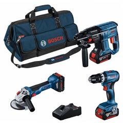 Bosch GSB 18V-45 & GBH 18V-21 & GWS 18V Σετ Γωνιακός Τροχός & Δράπανο & Πιστολέτο 18V με 3 Μπαταρίες 5.5Ah - 5Ah και Θήκη