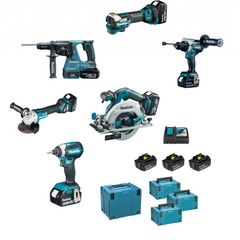 DLX6126JX1 Makita Σετ Γωνιακός Τροχός & Δισκοπρίονο & Δραπανοκατσάβιδο & Παλμικό Κατσαβίδι & Πολυεργαλείο & Σκαπτικό 18V με 3 Μπαταρίες 5Ah και Θήκη