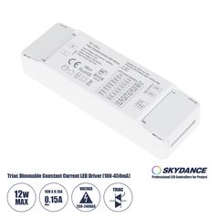 GloboStar® 73132 TE-12A-L SKYDANCE AC Triac Dimmable Constant Current LED Driver 1 Κανάλι AC 200-240V 1 x 0.15A 12W - Max 0.15A 12W - IP20  Μ11.1 x Π3.7 x Υ2cm - 5 Χρόνια Εγγύηση