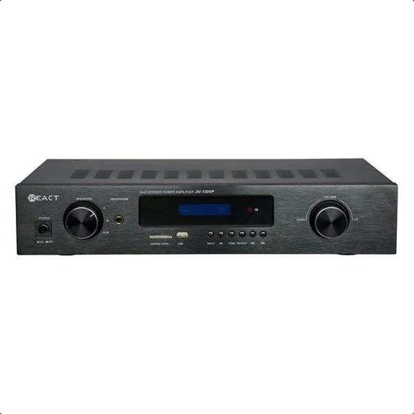 REACT AV-1305P Mini Amplifier 2x50Wrms 4Ohm PHONO, USB, SD, FM - REACT