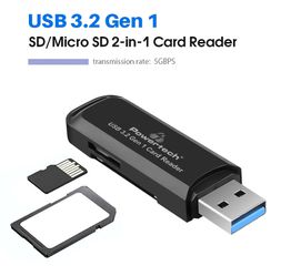 POWERTECH card reader PT-1112 για SD & micro SD, USB 3.2, 5Gbps, μαύρο-thumb-1