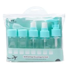 D&H; Cosmetic Bag & Bottle Five Package Travel Set Blue Μπουκαλάκια Άδεια 5 x 50ml, Χωνάκι Γεμίσματος & Stickers