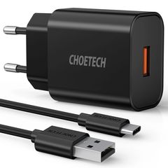 Choetech quick charger Quick Charge 3.0 18W 3A + USB cable - USB Type C 1m black (Q5003)