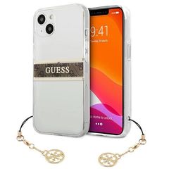 Guess GUHCP13SKB4GBR iPhone 13 mini 5.4" Transparent hardcase 4G Brown Strap Charm
