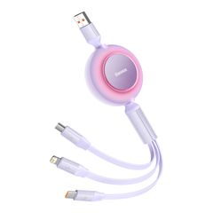 Baseus Bright Mirror 2 retractable cable 3in1 cable USB Type A - micro USB + Lightning + USB Type C 66W 1.1m purple (CAMJ010105)