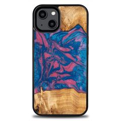 Bewood Unique Vegas wood and resin case for iPhone 14 - pink and blue