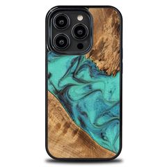 Bewood Unique Turquoise iPhone 14 Pro Wood and Resin Case - Turquoise Black