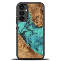 Wood and Resin Case for Samsung Galaxy A54 5G Bewood Unique Turquoise - Turquoise Black