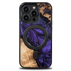 Wood and Resin Case for iPhone 14 Pro MagSafe Bewood Unique Violet - Purple and Black
