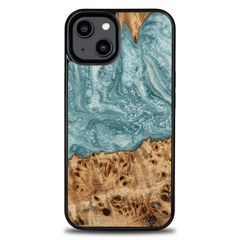 Bewood Unique Uranus wood and resin case for iPhone 14 - blue and white