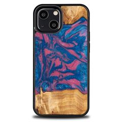 Wood and resin case for iPhone 13 Mini Bewood Unique Vegas - pink and blue