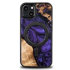 Wood and Resin Case for iPhone 13 MagSafe Bewood Unique Violet - Purple and Black