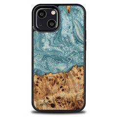 Wood and Resin Case for iPhone 13 Mini Bewood Unique Uranus - Blue and White