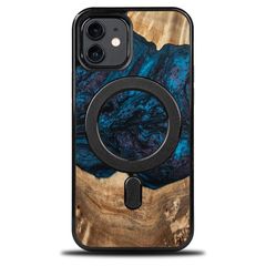 Wood and Resin Case for iPhone 12/12 Pro MagSafe Bewood Unique Neptune - Navy Blue & Black