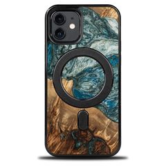 Wood and Resin Case for iPhone 12/12 Pro MagSafe Bewood Unique Planet Earth - Blue-Green