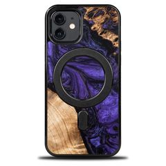 Wood and Resin Case for iPhone 12/12 Pro MagSafe Bewood Unique Violet - Purple Black