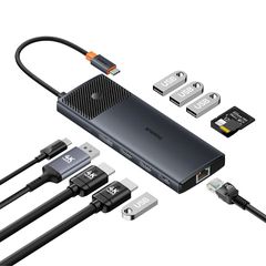 USB HUB 11in1 Baseus Metal Gleam Series II USB-A/USB-C PD/HDMI/DP/RJ45/SD/TF - black