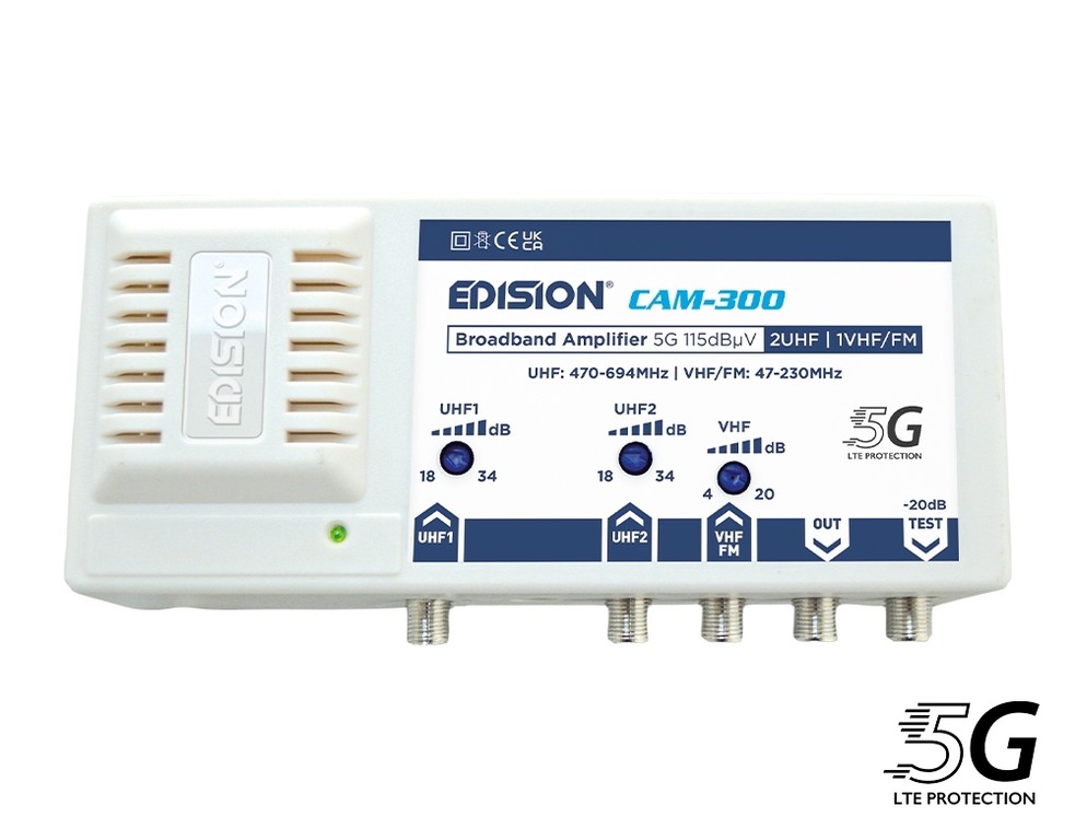 EDISION CAM-300 Ενισχυτής κεντρικός 5G 2UHF 1VHF/FM 115dBμV