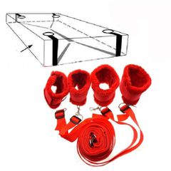Long red velvet bed bondage restraints-thumb-6