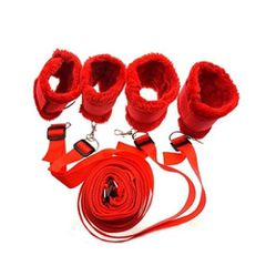 Long red velvet bed bondage restraints-thumb-2