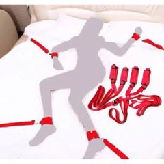 Long red velvet bed bondage restraints-thumb-3