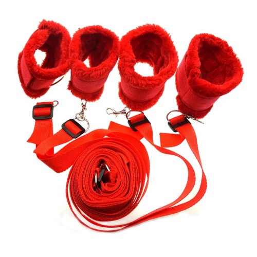 Long red velvet bed bondage restraints