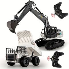 Huina 1559 1:24 Semi-alloy Remote Control Excavator +amp; Dump Truck Combo Set