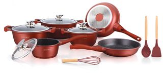 Royalty Line RL-BS1010M: 13 Pieces Ceramic Coated Cookware Set Burgundy