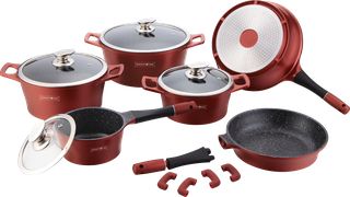 Royalty Line RL-ES1014M: 14 Pieces Marble Coated Cookware Set Burgundy