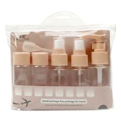 D&H; Cosmetic Bag & Bottle Five Package Travel Beige Μπουκαλάκια Άδεια 5 x 50ml & Χωνάκι Γεμίσματος