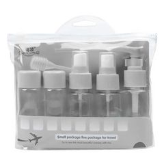D&H; Cosmetic Bag & Bottle Five Package Travel Grey Μπουκαλάκια Άδεια 5 x 50ml & Χωνάκι Γεμίσματος