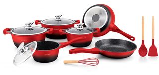 Royalty Line RL-BS1010M: 13 Pieces Ceramic Coated Cookware Set Red/Black