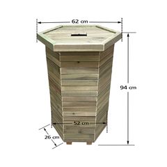 Ξύλινος κάδος απορριμμάτων εξάγωνος | κλειστές γωνίες | Δ52x94cm - 170lt-Tesias Wooden Products