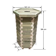 Ξύλινος κάδος απορριμμάτων εξάγωνος | ανοιχτές γωνίες | Δ52x40cm - 60lt-Tesias Wooden Products