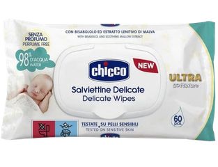 Chicco Delicate Ultra Soft & Pure Baby Whipes 60pcs Μωρομάντηλα Καθαρισμού