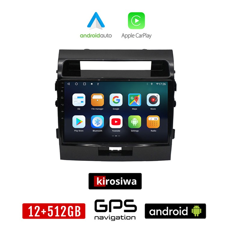 KIROSIWA TOYOTA LANDCRUISER (2008 - 2015) Android οθόνη αυτοκίνητου 12GB + 512GB με GPS WI-FI (ηχοσύστημα αφής 10" ιντσών OEM Android Auto Apple Carplay Youtube Playstore MP3 USB Radio Bluetooth Mirro