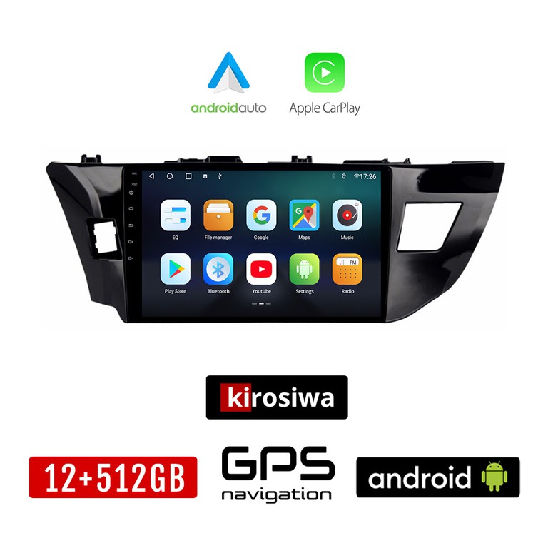 KIROSIWA TOYOTA COROLLA (2013 - 2016) Android οθόνη αυτοκίνητου 12GB + 512GB με GPS WI-FI (ηχοσύστημα αφής 10" ιντσών OEM Android Auto Apple Carplay Youtube Playstore MP3 USB Radio Bluetooth Mirrorlin