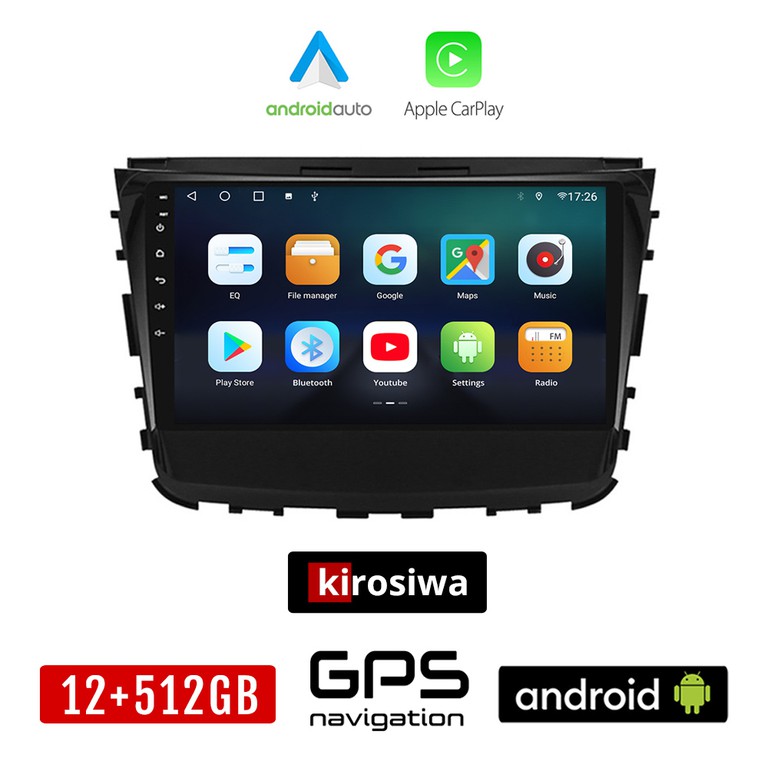 KIROSIWA SSANGYONG REXTON (μετά το 2017) Android οθόνη αυτοκίνητου 12GB + 512GB με GPS WI-FI (ηχοσύστημα αφής 10" ιντσών OEM Android Auto Apple Carplay Youtube Playstore MP3 USB Radio Bluetooth Mirror
