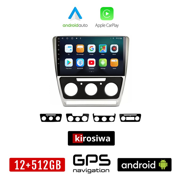 KIROSIWA SKODA OCTAVIA 5 (2005 - 2012) Android οθόνη αυτοκίνητου 12GB + 512GB με GPS WI-FI (Mk2 ηχοσύστημα αφής 10" ιντσών OEM Android Auto Apple Carplay Youtube Playstore MP3 USB Radio Bluetooth Mirr