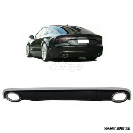 Diffuser Πίσω Προφυλακτήρα Για Audi A7 4G 10-14 RS7 Look Για Απλό Προφυλακτήρα Με Μπούκες Από Abs Πλαστικό