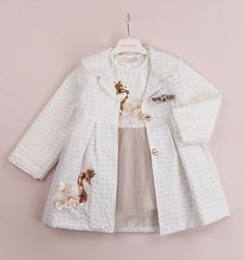 Παιδικό σετ κοντομάνικο φόρεμα με μαντώ κύκνος λευκό μπεζ για κορίτσια (1-4 ετών)