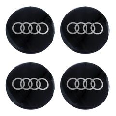 Audi Αυτοκόλλητα Σήματα Ζαντών 12 Cm Μαύρο/Χρώμιο με Επικάλυψη Εποξειδικής Ρυτίνης (Υγρό Γυαλί) - 4τχμ Race Axion