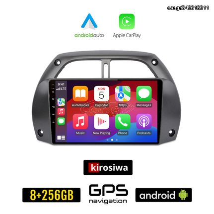 KIROSIWA TOYOTA RAV 4 (2000-2006) Android οθόνη αυτοκίνητου 8GB + 256GB με GPS WI-FI (ηχοσύστημα αφής 9" ιντσών OEM Android Auto Apple Carplay Youtube Playstore MP3 USB Radio Bluetooth Mirrorlink