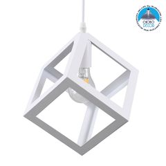 GloboStar® CUBE 00802 Μοντέρνο Κρεμαστό Φωτιστικό Οροφής Μονόφωτο 1 x E27 Λευκό Μεταλλικό Πλέγμα Μ25 x Π25 x Υ25cm