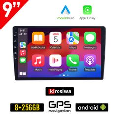 KIROSIWA 8GB (+256GB) ηχοσύστημα με οθόνη αφής 9" ιντσών, Android και Ελληνικό GPS (8+256B WI-FI DSP Youtube Spotify USB Bluetooth 2DIN MP3 MP5 2-DIN αυτοκινήτου navi πλοηγός Apple CarPlay Android Aut