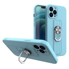 Ring Case silicone case with finger grip and stand for iPhone 12 mini light blue