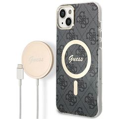Set Guess GUBPP14MH4EACSK Case+ Charger iPhone 14 Plus 6.7" black/black hard case 4G Print MagSafe